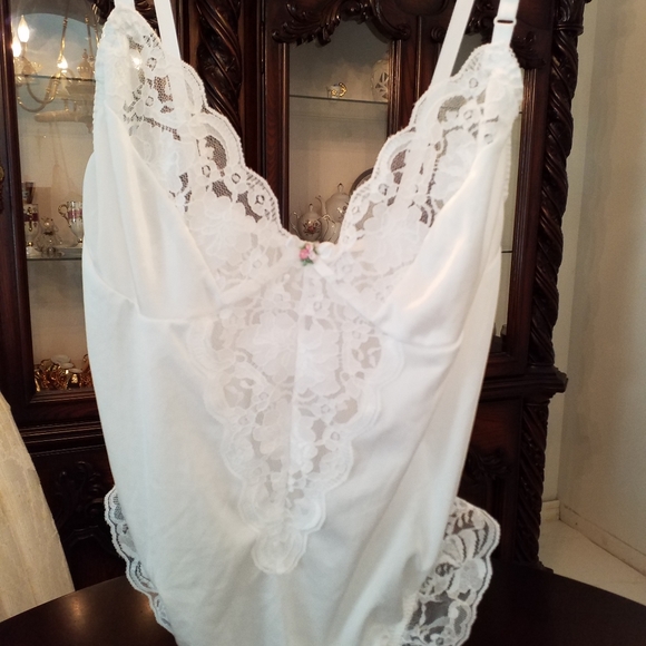 NEW BRIDAL WHITE TEDDIE WITH SEXY SHEER COVER  MED - Picture 4 of 8